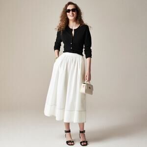 J. Crew Contrast-stitch midi skirt in cotton poplin - Size 12
